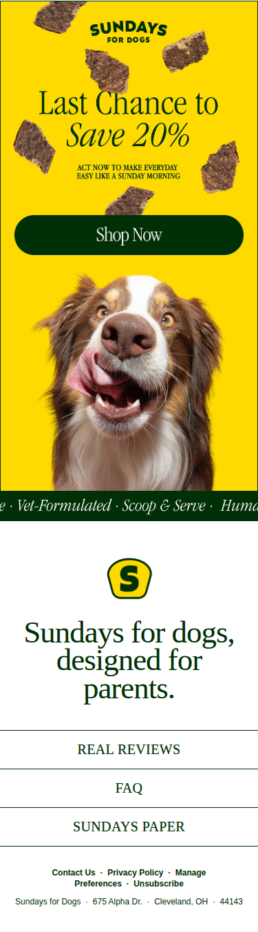 Final Hours: Don't miss your last chance to save on Sundays dog food.