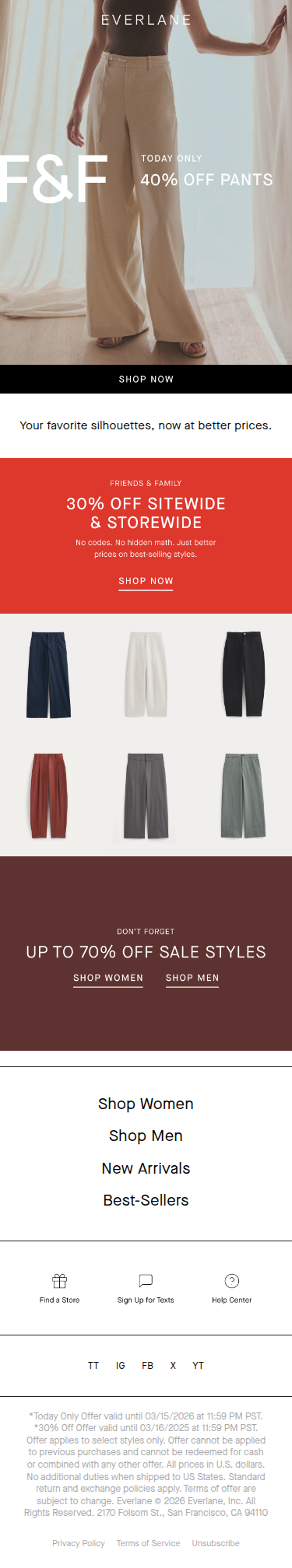 40% Off Pants. Plus 30% Off Sitewide