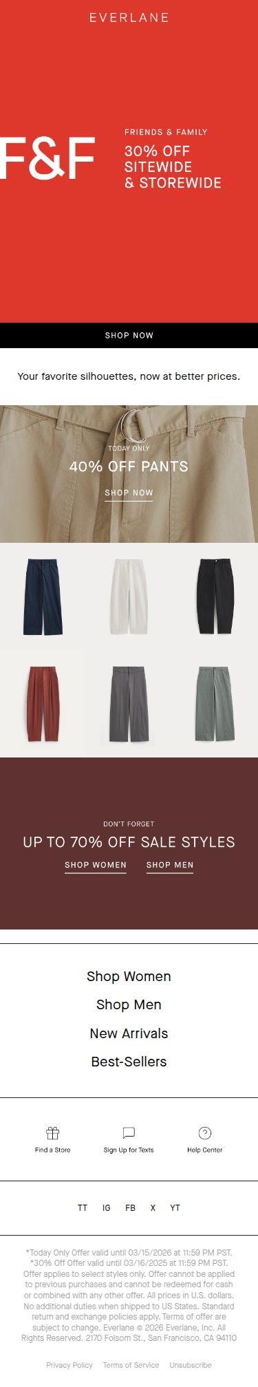 Don't Miss Out: 40% Off Pants. Plus 30% Off Sitewide