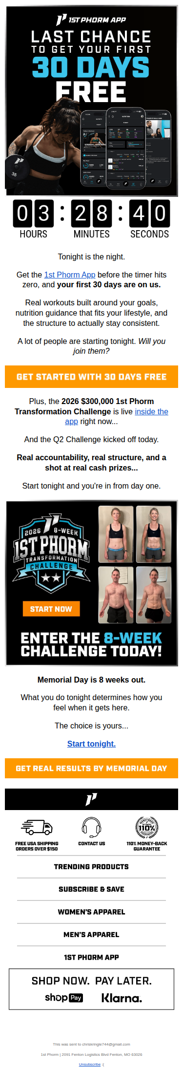 8 weeks to Memorial Day starts tonight