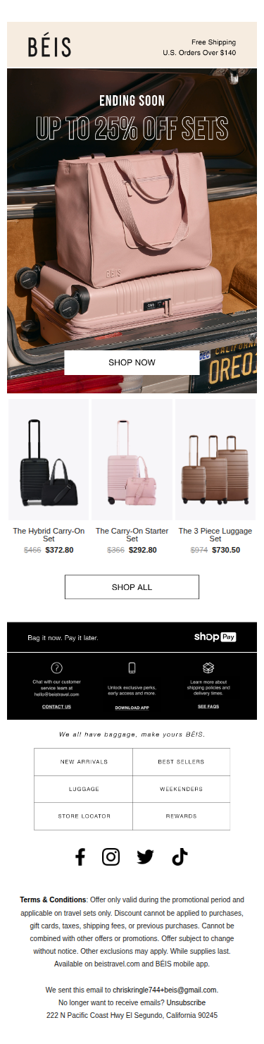 Ends tomorrow: up to 25% off sets