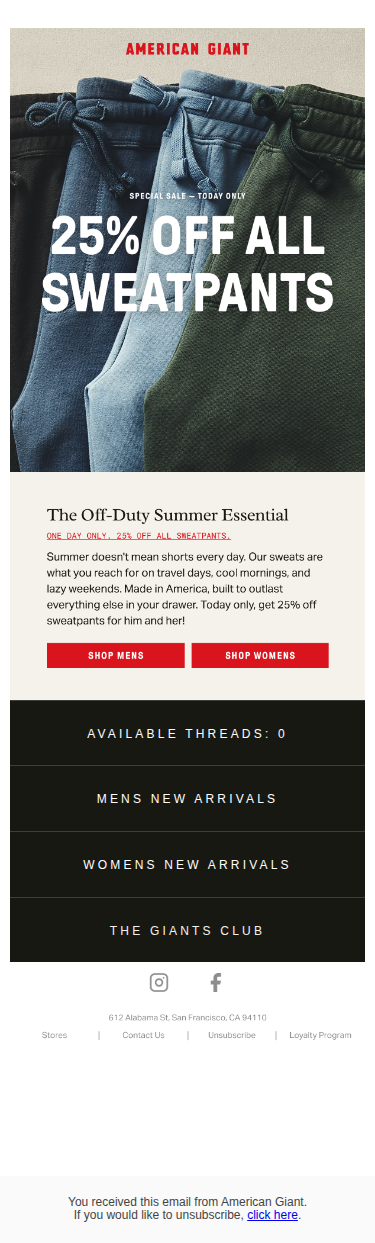 Today Only: 25% Off All Sweatpants