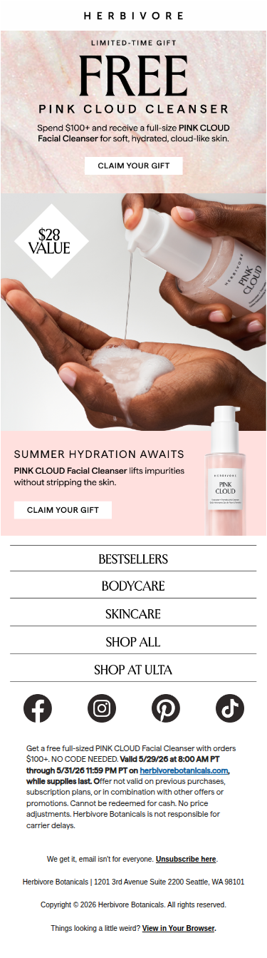 Get a FREE full-size Pink Cloud Cleanser ☁️