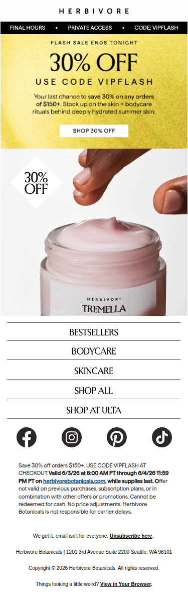 ENDS AT MIDNIGHT: 30% off $150+