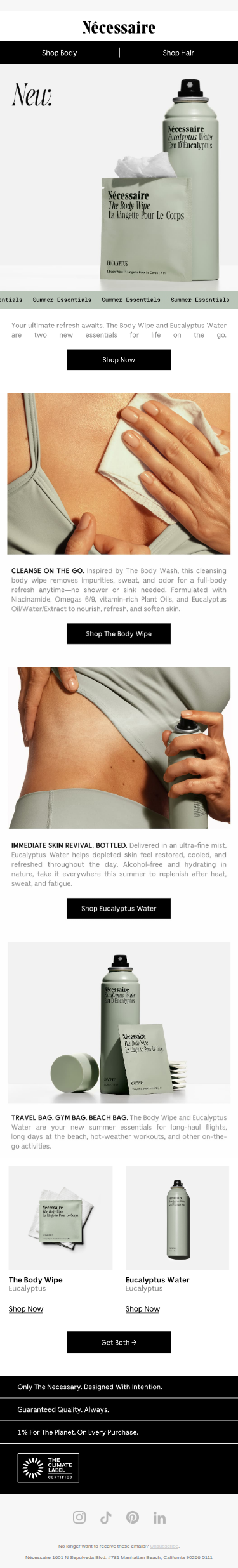 NEW. The Body Wipe + Eucalyptus Water.