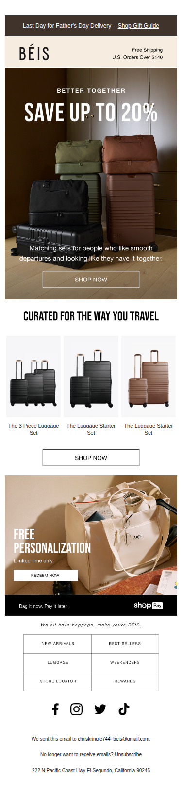 Up to 20% off travel sets