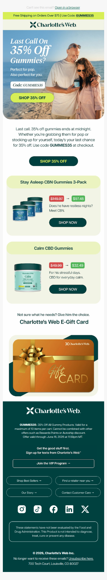 Last call on 35% off gummies for dad.