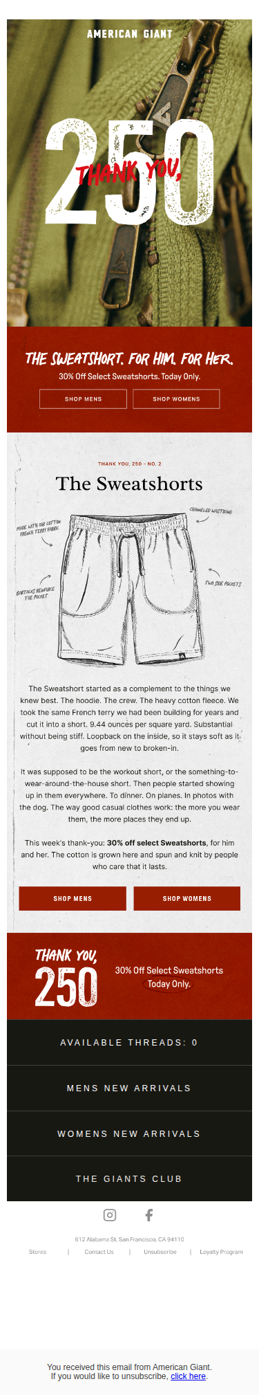 Thank You, 250 · No. 2: The Sweatshort