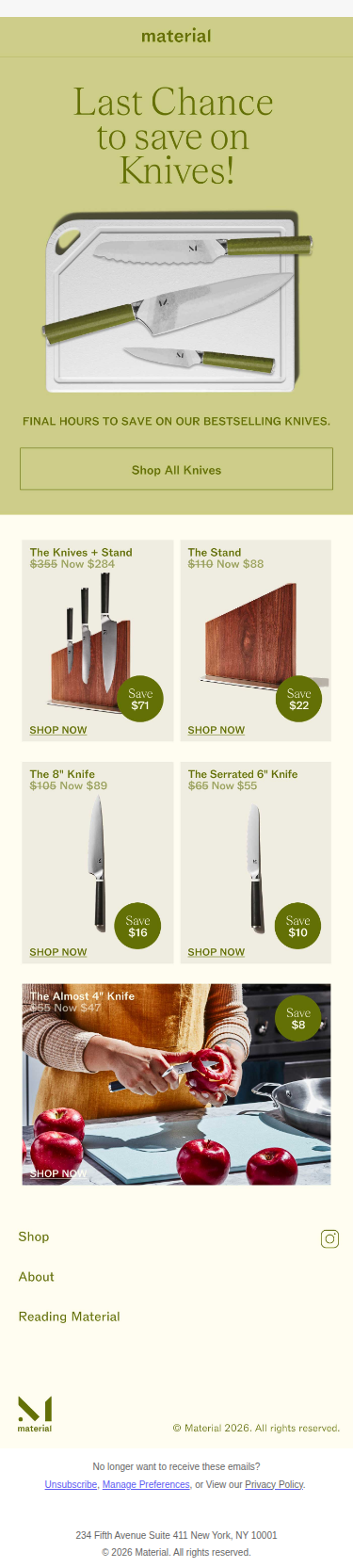 Last Chance to save on Knives!