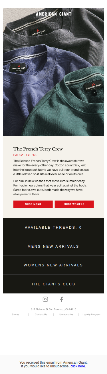 The French terry Crew, two ways