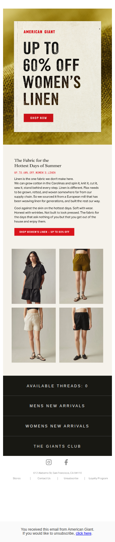 Up to 60% off her linen