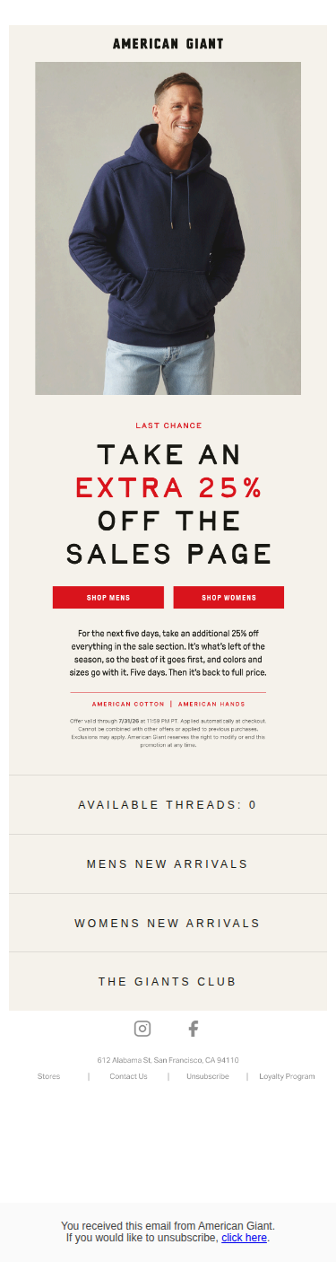 Take an extra 25% off the sale section