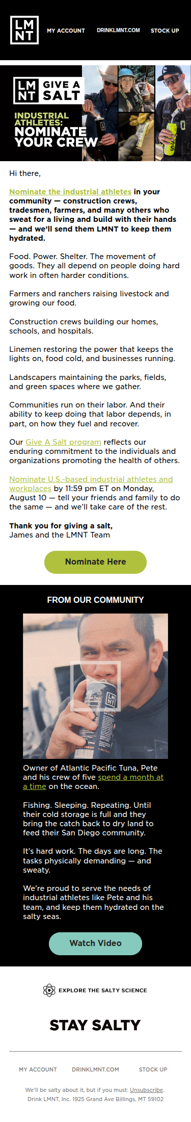 Nominate an industrial athlete to receive free LMNT