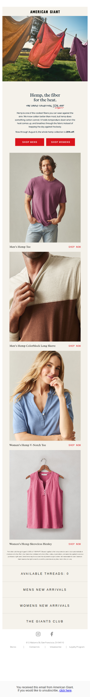 The Hemp Collection, Now 25% Off