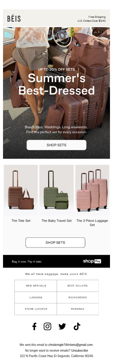 New travel sets, up to 20% off.