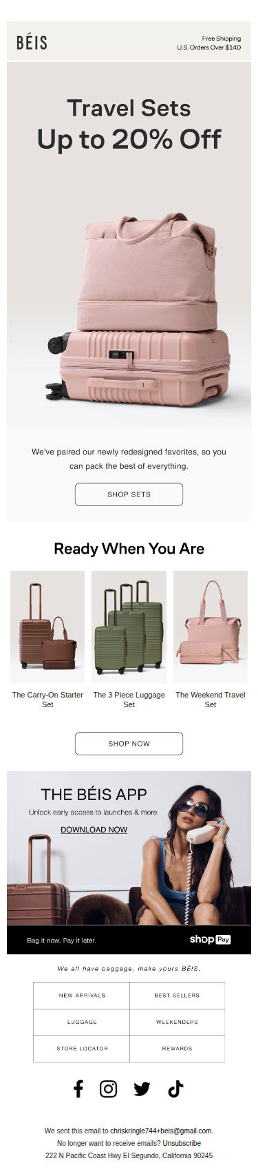 All-new travel sets. Up to 20% off.