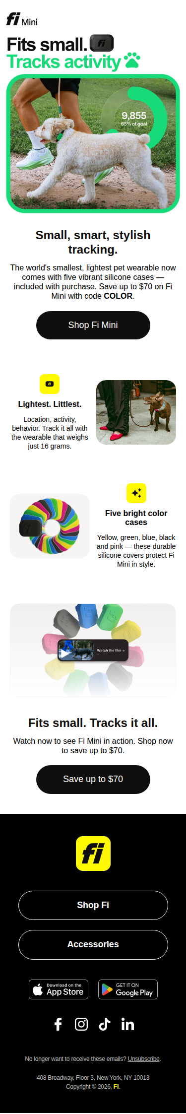 Fi Mini: the smallest pet wearable, now with color cases.