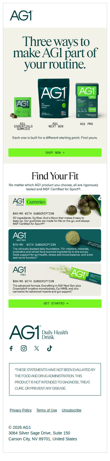 Three ways to start with AG1.