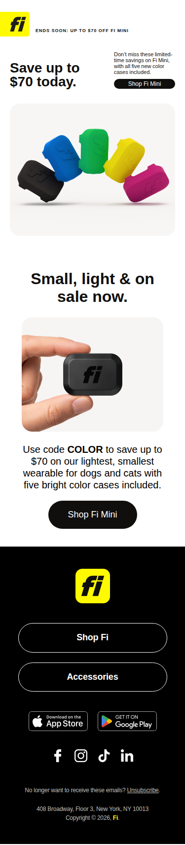 Up to $70 off Fi Mini today (new cases included)