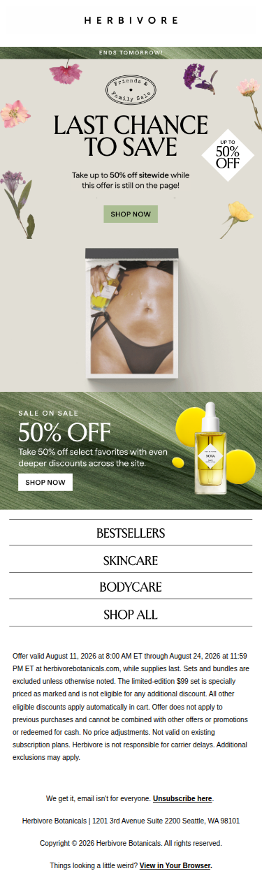 ENDS TOMORROW: Take up to 50% OFF sitewide