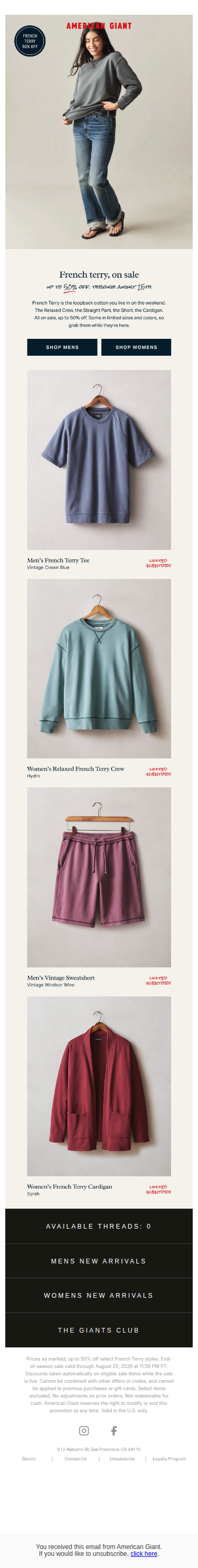 Up To 50% Off French Terry